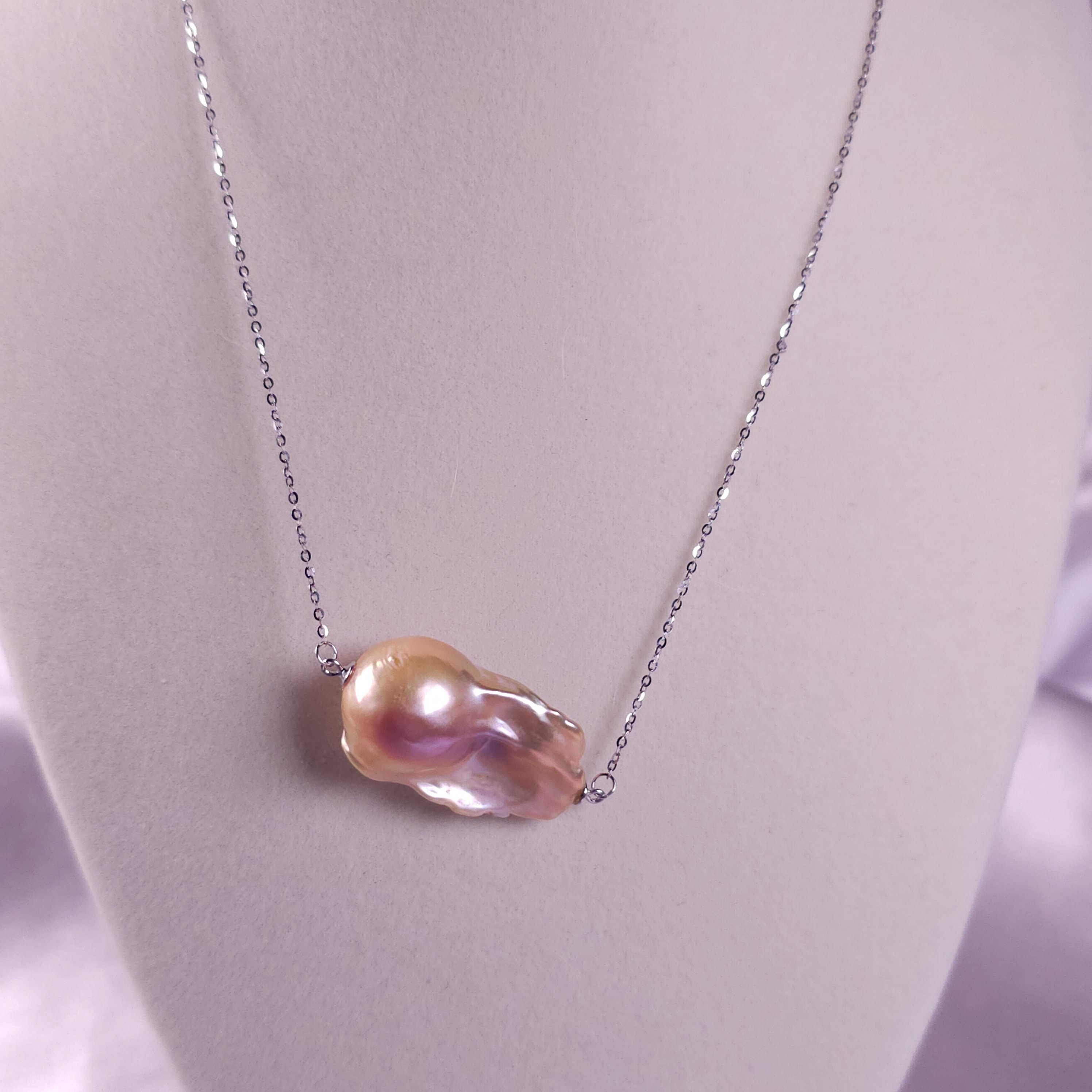 Genuine baroque natural freshwater pearl on a 925 sterling silver chain, 16" + 2" extender