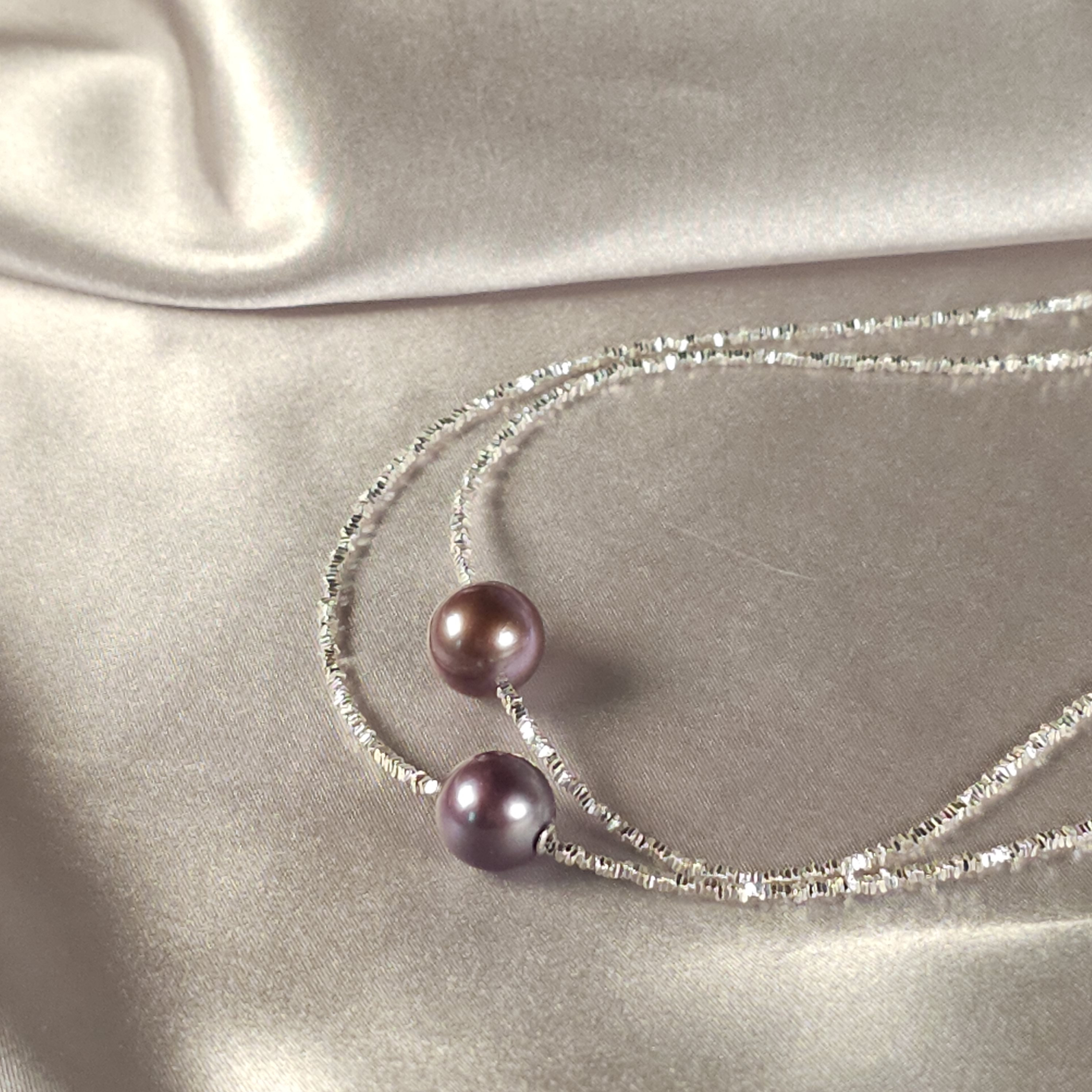 Genuine Freshwater pearl necklace with deep purple luster, 925SS beaded necklace 18"